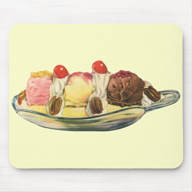 Vintage Food Desserts, Banana Split Cherries Mouse Mat (Front)