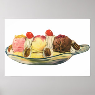 Vintage Food Desserts, Banana Split Cherries Poster