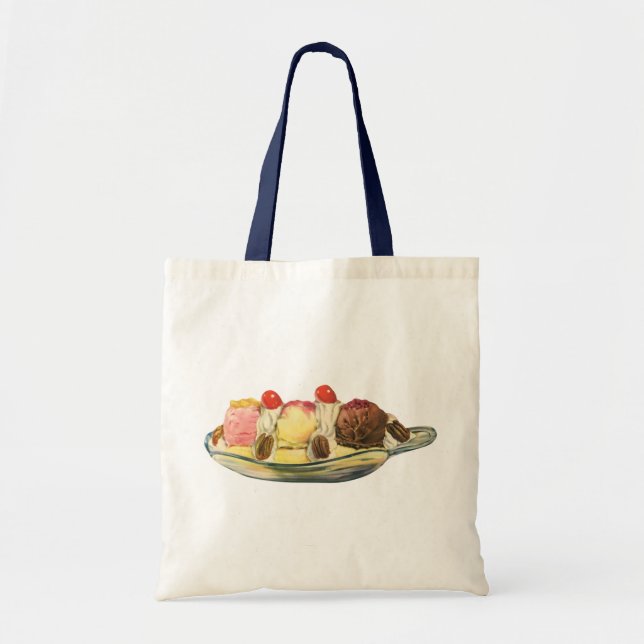 Vintage Food Desserts, Banana Split Cherries Tote Bag (Front)