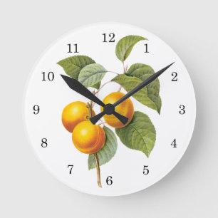 Vintage Food Fruit, Apricot Peach by Redoute Round Clock