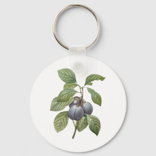 Vintage Food Fruit, Purple Garden Plums by Redoute Key Ring
