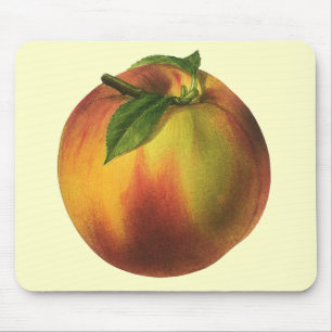 Vintage Food Fruit, Ripe Organic Peach with Leaf Mouse Mat