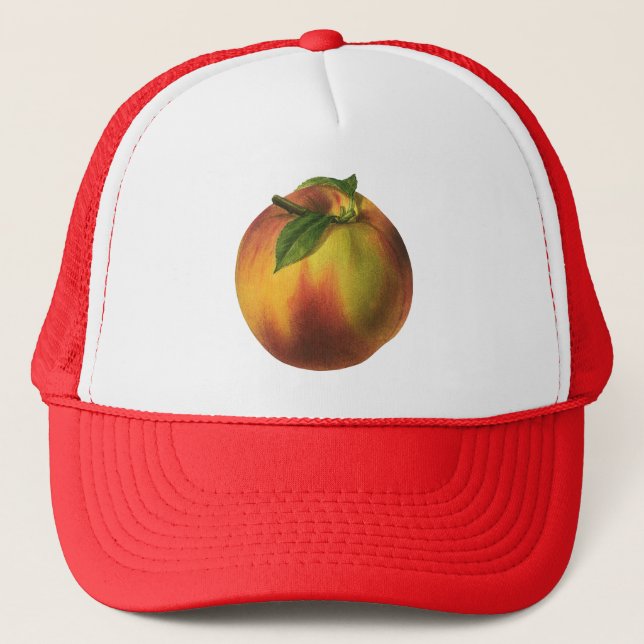 Vintage Food Fruit, Ripe Organic Peach with Leaf Trucker Hat (Front)
