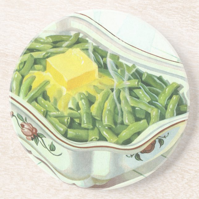 Vintage Food, Green Bean Casserole with Butter Coaster (Front)