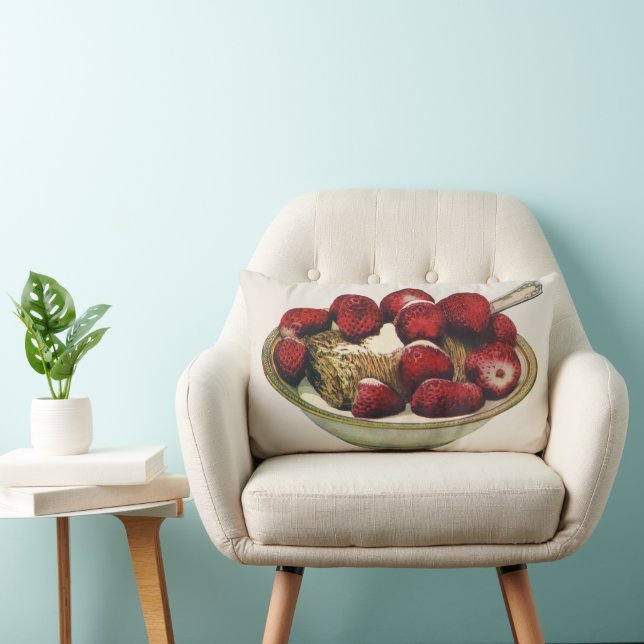 Vintage Food Healthy Breakfast Cereal Strawberries Lumbar Cushion (Chair)