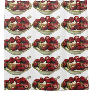Vintage Food Healthy Breakfast Cereal Strawberries Shower Curtain