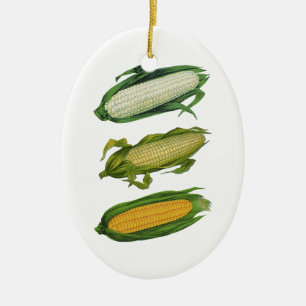 Vintage Food Healthy Vegetables, Fresh Corn on Cob Ceramic Tree Decoration