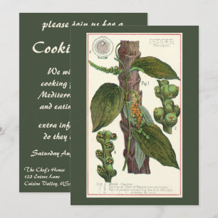Vintage Food Herbs Spices, Black Pepper Plant Invitation