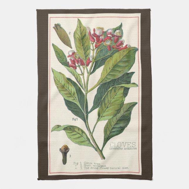 Vintage Food Herbs Spices, Cloves Plant Tea Towel (Vertical)