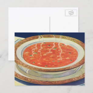Vintage Food, Hot Bowl of Tomato Soup with Peas Postcard