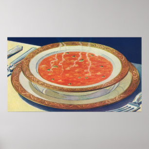 Vintage Food, Hot Bowl of Tomato Soup with Peas Poster