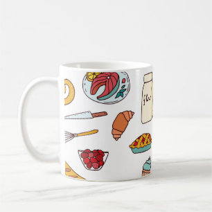 Vintage food illustrations: seamless pattern. coffee mug