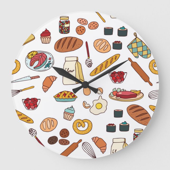 Vintage food illustrations: seamless pattern. large clock (Front)