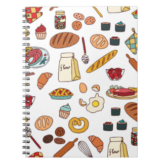 Vintage food illustrations: seamless pattern. notebook