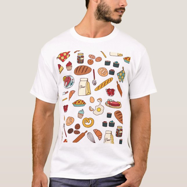 Vintage food illustrations: seamless pattern. T-Shirt (Front)