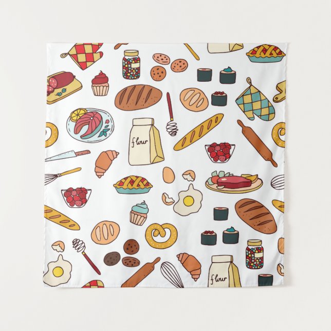 Vintage food illustrations: seamless pattern. tapestry (Front)