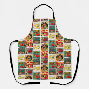 Vintage Food Labels Colorful Pattern Apron