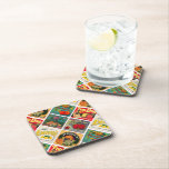 Vintage Food Labels Colourful Pattern Coaster<br><div class="desc">Vintage food labels in repeat pattern on colourful cork backed coasters.</div>