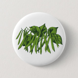 Vintage Food, Organic Green Beans Vegetables 6 Cm Round Badge