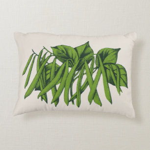 Vintage Food, Organic Green Beans Vegetables Decorative Cushion