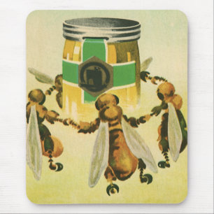 Vintage Food, Organic Honey Bees Dancing Jar Mouse Mat