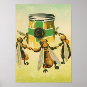 Vintage Food, Organic Honey Bees Dancing Jar Poster