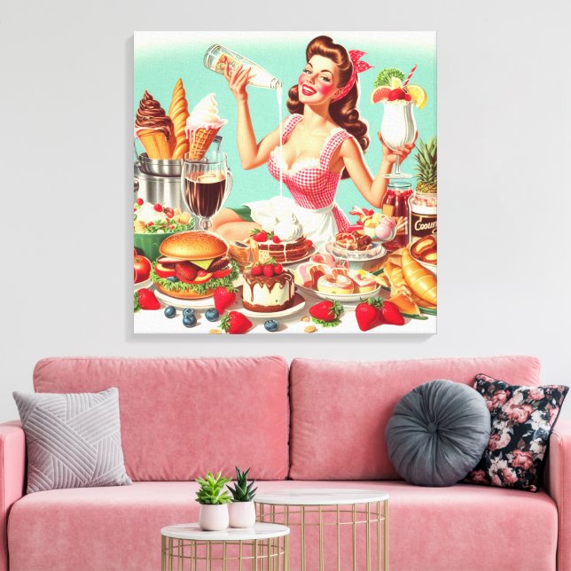 Vintage Food Pin-Up Illustration Canvas Print (Insitu(LivingRoom))