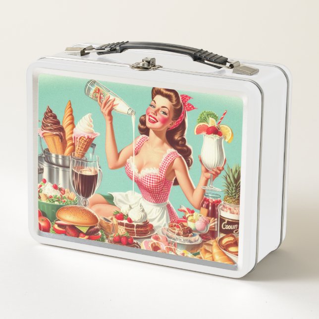 Vintage Food Pin-Up Illustration Metal Lunch Box (Front)