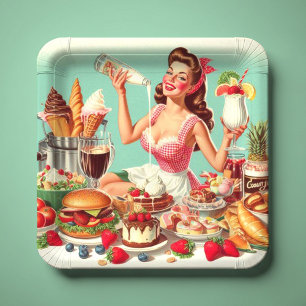 Vintage Food Pin-Up Illustration Paper Plate