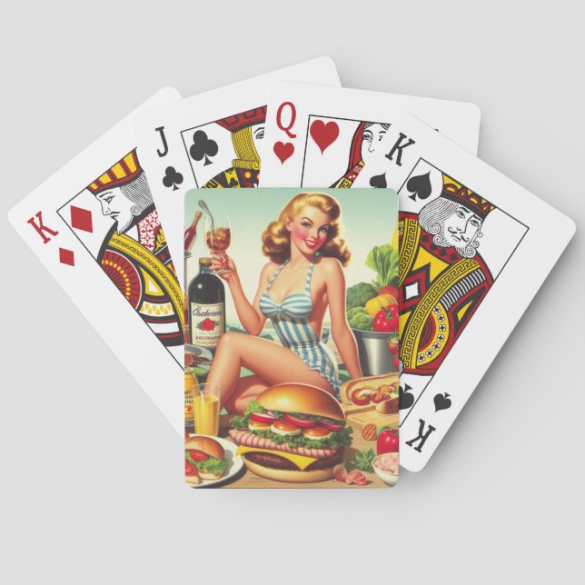 Vintage Food Pin-up Illustration Playing Cards (Back)