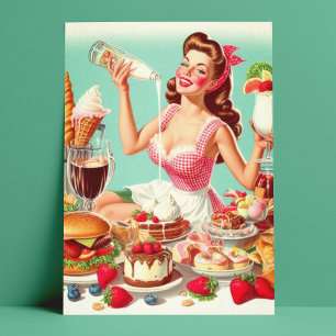 Vintage Food Pin-Up Illustration Postcard