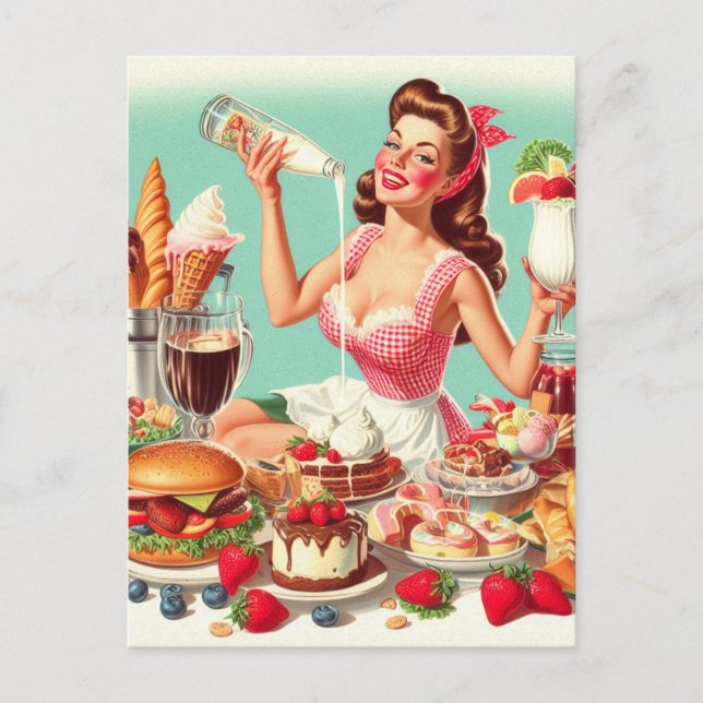 Vintage Food Pin-Up Illustration Postcard (Front)