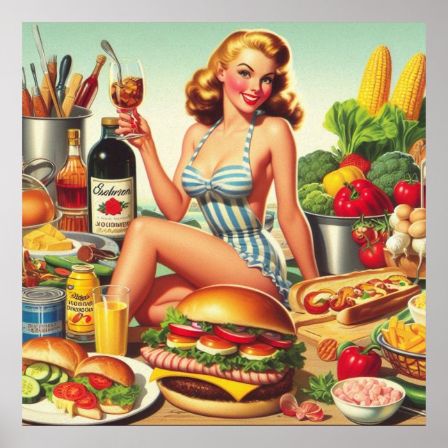 Vintage Food Pin-up Illustration Poster (Front)