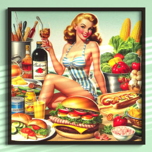 Vintage Food Pin-up Illustration Poster