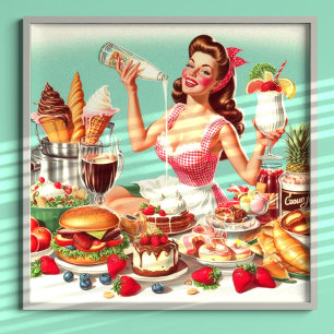 Vintage Food Pin-Up Illustration Poster