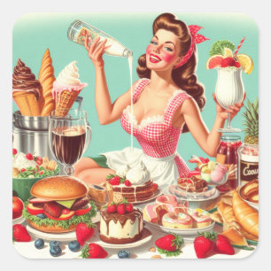 Vintage Food Pin-Up Illustration Square Sticker