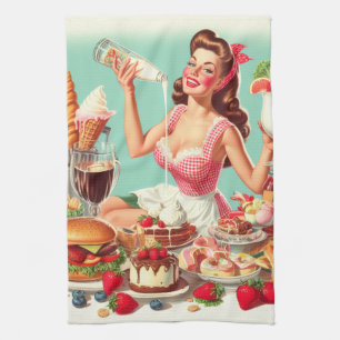 Vintage Food Pin-Up Illustration Tea Towel
