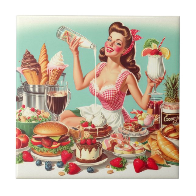 Vintage Food Pin-Up Illustration Tile (Front)