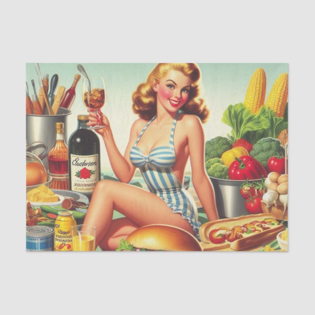 Vintage Food Pin-up Illustration Tissue Paper (Front)