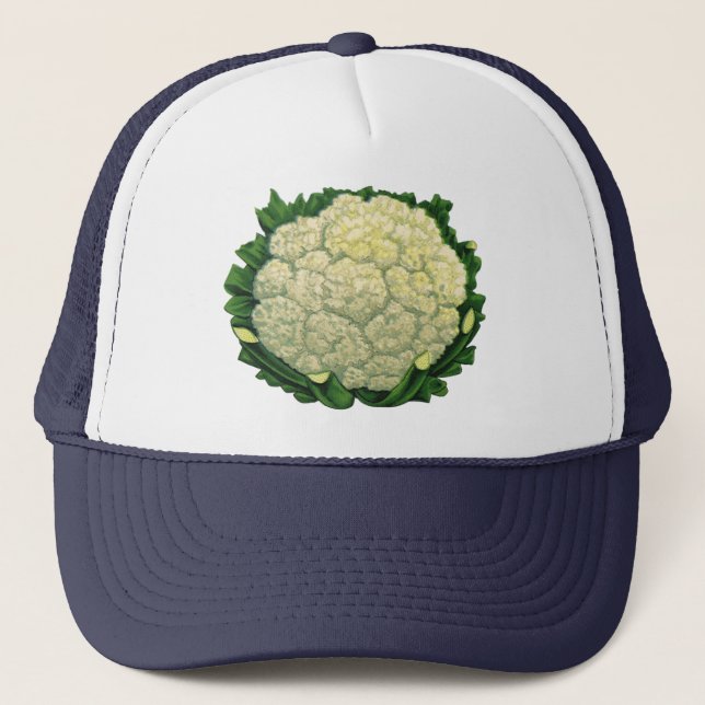 Vintage Food Vegetables Veggies Cauliflower Trucker Hat (Front)