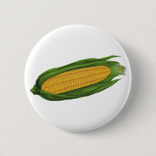 Vintage Food Vegetables; Yellow Corn on the Cob 6 Cm Round Badge