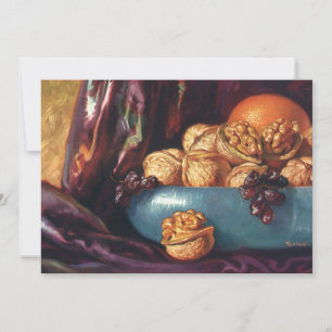 Vintage Food, Walnuts and Fruit in a Blue Bowl