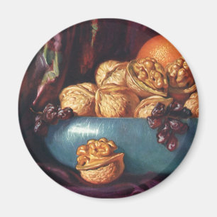 Vintage Food, Walnuts and Fruit in a Blue Bowl Magnet