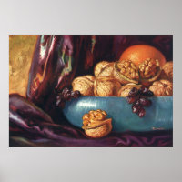 Vintage Food, Walnuts and Fruit in a Blue Bowl