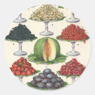 Vintage Foods Assorted Fruit on Trays for Catering Classic Round Sticker