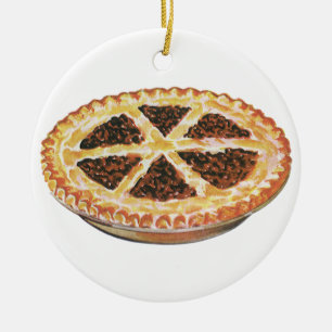 Vintage Foods Dessert, Fresh Baked Pecan Pie Ceramic Tree Decoration