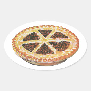 Vintage Foods Dessert, Fresh Baked Pecan Pie Oval Sticker
