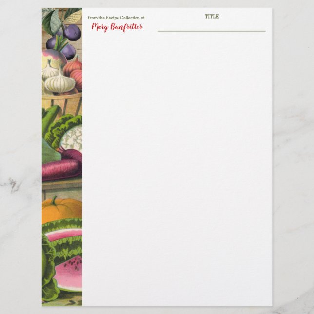 Vintage foods personalised recipe letterhead (Front)