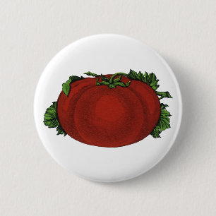Vintage Foods, Ripe Tomato, Vegetables and Fruits 6 Cm Round Badge