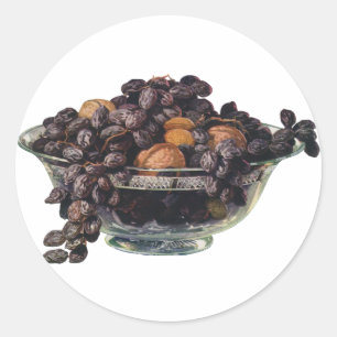 Vintage Foods, Walnuts and Almonds, Fruit and Nuts Classic Round Sticker